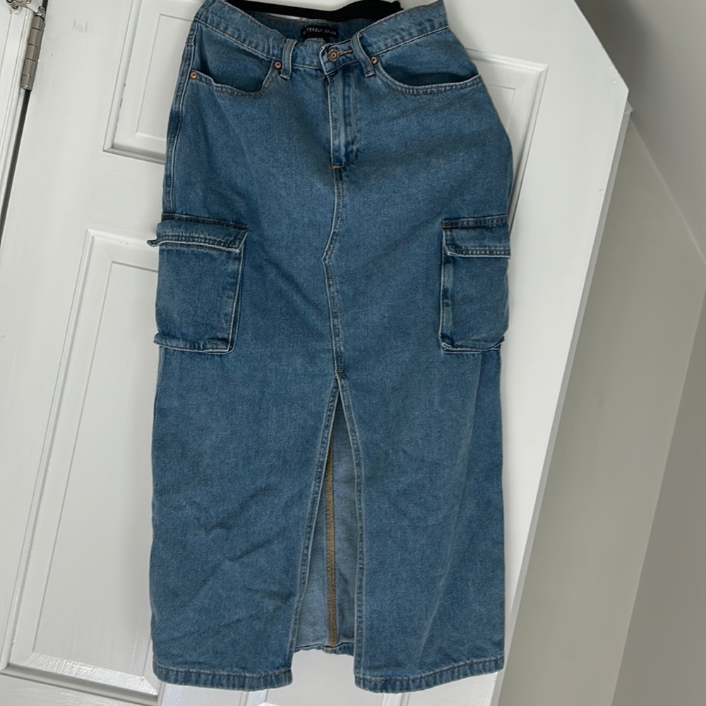 Denim cargo maxi skirt